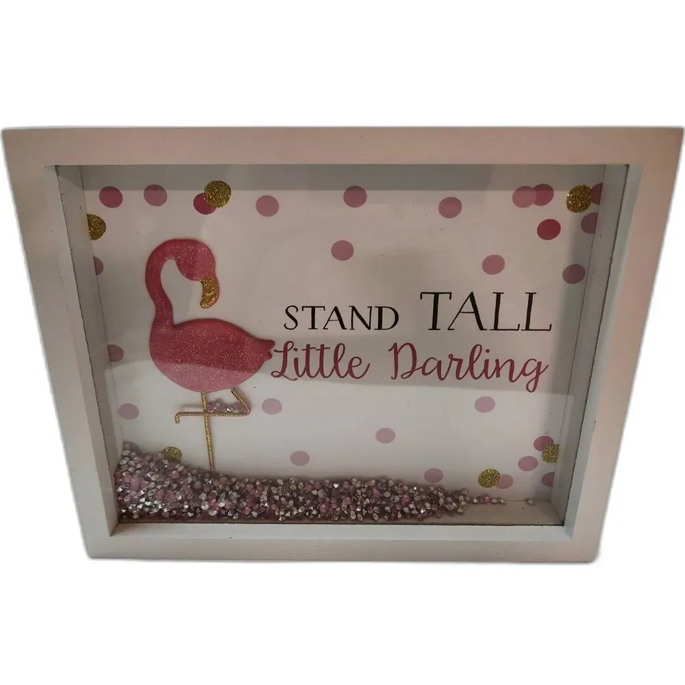 Stand Tall Little Darling Flamingo Shadow Box Wall Art